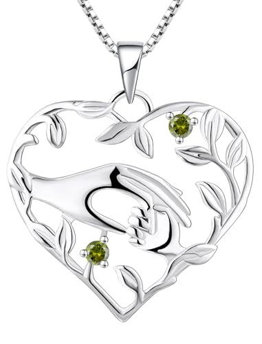 Product Image of the YL Heart Mother Necklace 925 Sterling Silver Mom Hand Pendant Created Peridot Leaf Jewelry for Women