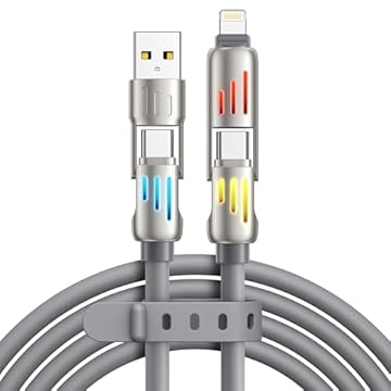 RAVIAD Multi Cavo di Ricarica [1.2M] 4 in 1 Multiplo Cavetto 240W PD con luce LED RGB USBC/USBA a Lightning, USBC/USBA a USB C Cavo di Ricarica per iPhone 16/15/14, Galaxy 24/23, Google Pixel, Pad