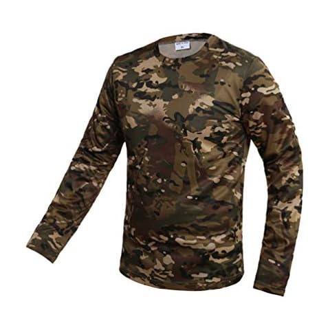 Zhiyuanan Mens Tactical Camouflage Long Sleeve T Shirts Outdoor Quick Dry Round Neck Lightweight Casual Hunting Shooting Military Combat Hiking Fitness Sports Camo Tee Shirt Top CP S Cover