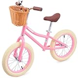VIRIBUS Balance Bike, 14 inch Balance Bike for 3+ 4 5 6 7 Year Old with Basket for Big Kids, Kids Balance Bikes Girl with Rubber Tire, Carbon Steel Frame, Outdoor Toy Pink