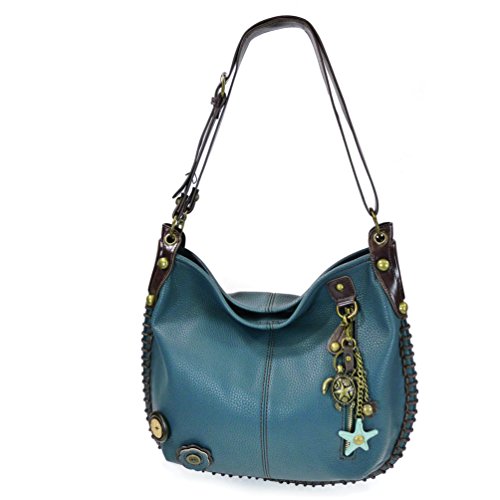 CHALA Crossbody Handbag, Hobo Style, Casual, Soft, Large Bag Shoulder or Crossbody - Navy (Metal Turtle)