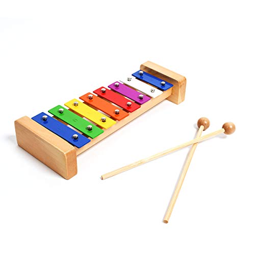 Professional Classic Wooden Glockenspiel Xylophone with 8 Metal Keys for Adults & Kids - Includes 2 Wooden Beaters - Thumbnail 4