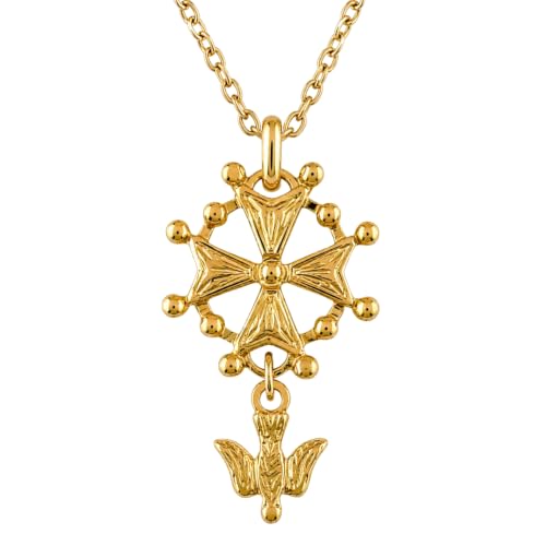 Collier Croix Huguenote Plaqué Or 18K - Chaîne Forçat 45cm Mixte Poinçonné
