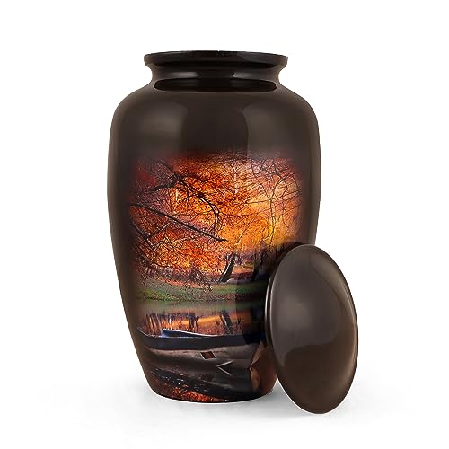 Image of Memorials Cremation Urns - Handcrafted Adult Urn, Large Burial Urns for Ashes - Orange Black