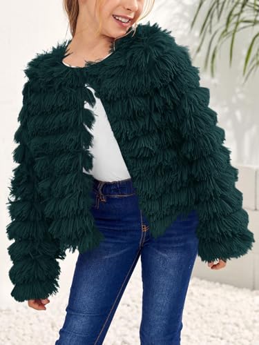Image of Inorin Girls Open Front Cardigan Faux Fur Coat Warm Fuzzy Trendy Winter Vintage Parka Shaggy Party Outerwear Jackets Tops