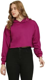 GENERIC Womens Crop Jacket Fleece Fabric Sweatshirt Latest Solid Stylish Hoodies Full Sleeves Winter Wear Regular Fit for Women