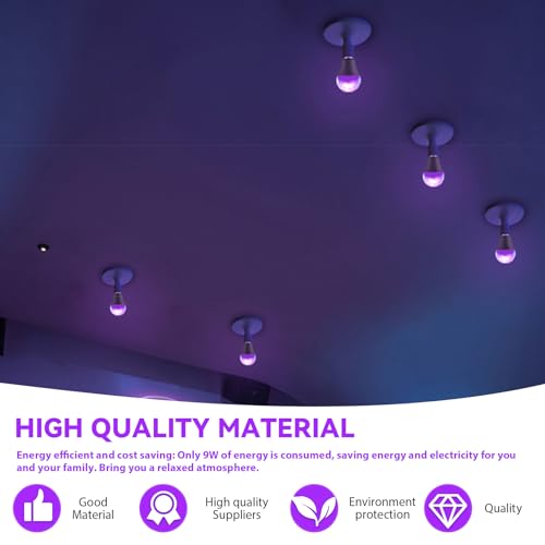 4 UV Black Light Bulbs, 9 W UV Light Bulb E27, 385-400 nm UV Lighting Party Light LED UV E27 Light Bulb, UVA Level Black Light Lamp, Black Light Spotlight Bulb, Black – Bild 4