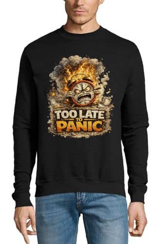Pull en coton noir avec illustration horloge raging on fire, Noir , S