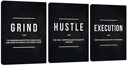 Motivational Office Wall Decor Inspirational Success Canvas Wall Art Hustle Posters Prints Entrepreneur Quote Wall Picture Paintings 3 Pieces Artwork Home Bedroom Framed Easy to Hang(36”Wx16”H)