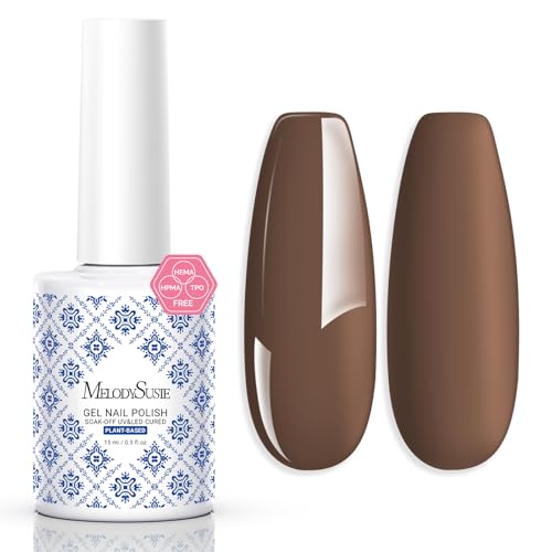 MelodySusie Fleurwee Plant Based Gel Nail Polish, Hema Free Mocha Brown Nail Polish, Soak Off UV LED Gel Polish Gift for Women 21 Non Toxic Long Lasting Nail Art Manicure Salon DIY at Home B1201