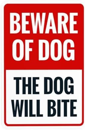 Beware Of Dog The Dog Will Bite Security Caution Warning Metal Sign 8x12 Inch Wall Decor Yard Plaque for Business Home Outdoor Indoor Road Yard Garage Street Pet safetya Decoration