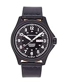 MOMENTUM Men's Smokejumper 44 Fieldwatch | 100m/330ft Water Resistant | Lightweight Titanium Case | Day/Date Feature (Black Bramante Leather)