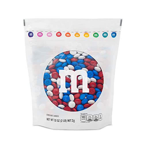 M&M’S USA Red, White, and Blue Milk Chocolate Candy, 2 lbs Bulk Resealable Bag, Great for 4th of July, Memorial Day, and Patriotic Celebrations