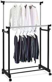 CASART Adjustable Garment Rack, Single/Double Rolling Clothes Organizer with Wheels, Rail Mobile Storage Clothing Stand for Home and Office (Double Rail)