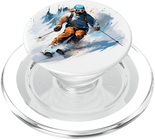 Skier Adventure Art Dynamic Winter Sports Action Design PopSockets PopGrip pour MagSafe