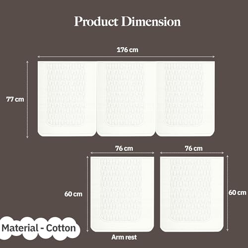 Image of Kuber Industries 5 Seater Sofa with Arm Cover | Slipcover for Living Room | Thick & Cozy | Non-Slip Comfort Sofa Cover Set | Columbia 258003 - Cream
