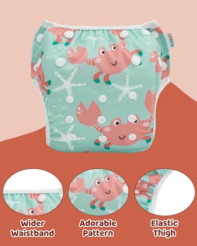 ALVABABY Swim Diapers 3pcs Baby & Toddler Snap One Size Reusable Adjustable Baby Boys' Swim Diapers for Swimming Lessons 3SWY69A