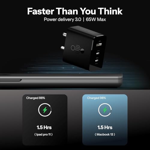 Image of CMF Original 65W Gan Trio Charger Adapter | 3 Port USB Type C to A Fast Wall Charging Adaptor Compatible with CMF Phone 1 /Nothing Phone 2a Plus /2A /Phone 2 /Samsung Galaxy S24 Ultra (Black)
