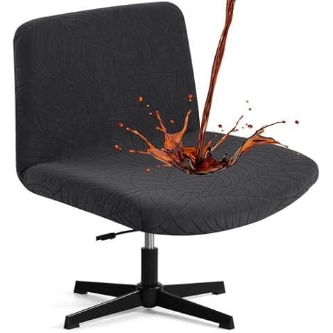 Fuloon Armless Chair Slipcover, Waterproof Criss Cross Chair Cover, Office Desk Chair Covers, Mid Back Wide Seat Accent Chair Covers for Computer Task Vanity Chairs(Leaves -Shaped Jacquard, Black) Cover