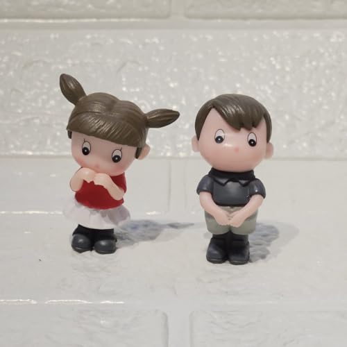 Image of Miniature Cute Couple Figurine, PVC Wedding Cake Topper, Dollhouse Accessory, Garden Decor (Red Shy Couple)