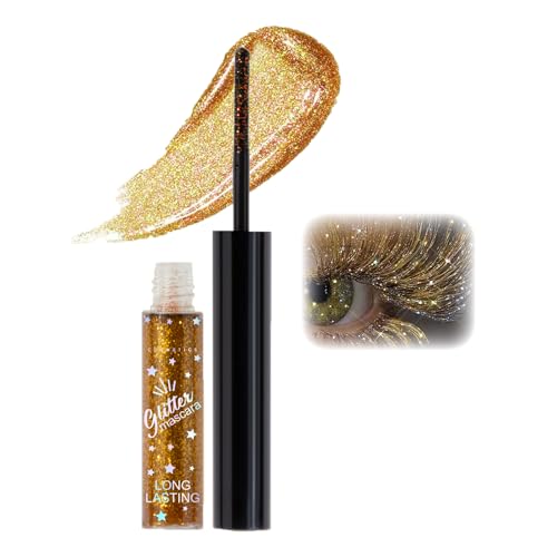 Máscara de rímel resistente al agua, con purpurina colorida, resistente al agua, duradera, para maquillaje de ojos muy brillante (dorado)