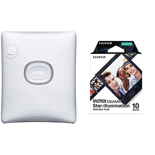 instax Square Link Smartphone Photo Printer, Ash White & 16633495 Lot de 10 Films carrés pour Eclairage étoilé