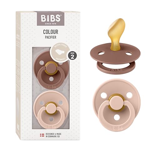 Image of BIBS Pacifiers 6-18 Months | Set of 2 Soothers | Anatomical Nipple | BPA-Free Natural Rubber | Made in Denmark | Woodchuck/Blush, 6-18 Months