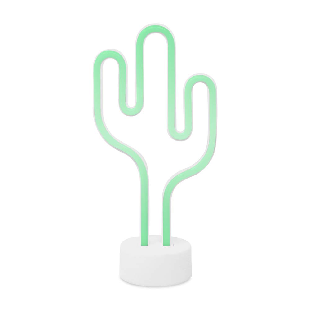 Isaac Jacobs 11.5” x 5.75” LED Neon Green Cactus Table Lamp, White Base, Night Light, for Nightstand, Bedroom Décor & Party; Battery Powered (Batteries Not Included) (Green Cactus)