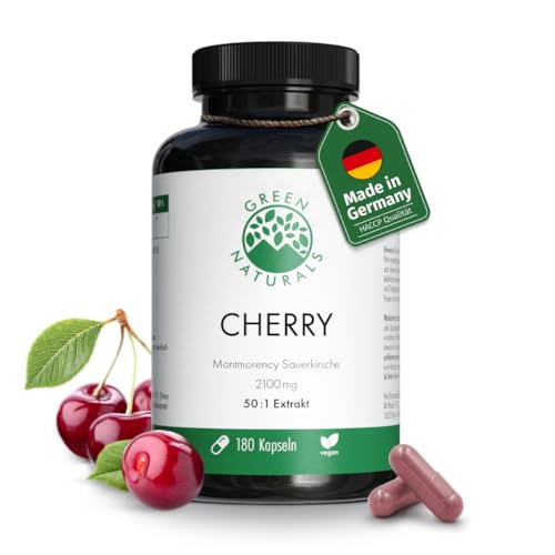 Cereza Montmorency 105.000 mg (extracto 50:1) - 180 cápsulas - 2.100 mg de extracto (equivalente a 105.000 mg de cereza en polvo) por dosis diaria - Green Naturals®