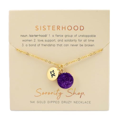 Sorority Shop SK Necklace - Sigma Kappa Purple Druzy Gemstone Necklace With Engraved Pendant – 14K Gold Dipped Jewelry with Purple Gemstone – Sorority Gift, Charm Paraphernalia3