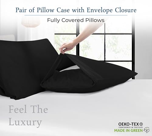 Image of Royale Linens 400 Thread Count 100% American Grown Cotton Standard Pillowcase Set - Luxury Sateen Standard Pillow case - 20 inchx26 inch Inch - Soft & Smooth Set of 2 Black Pillowcases - (Std, Night Black)