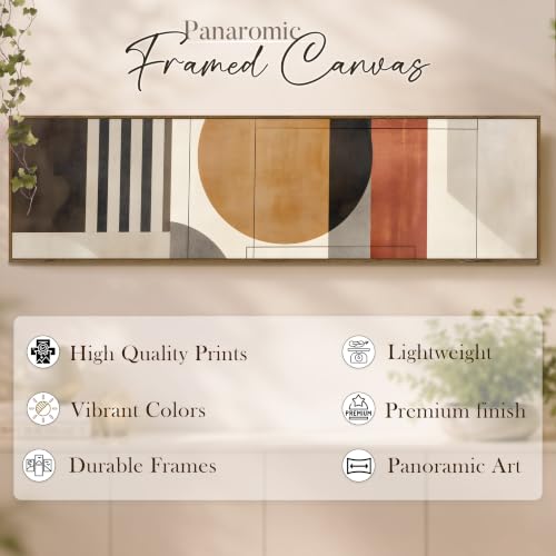 Image of Large Canvas Painting Panel Framed Wall Painting Abstract Geometric Circle Framed Luxury Paintings for Home Decoration, Living room, Bedroom and Office Decor (Beige, 13x47 Inch)
