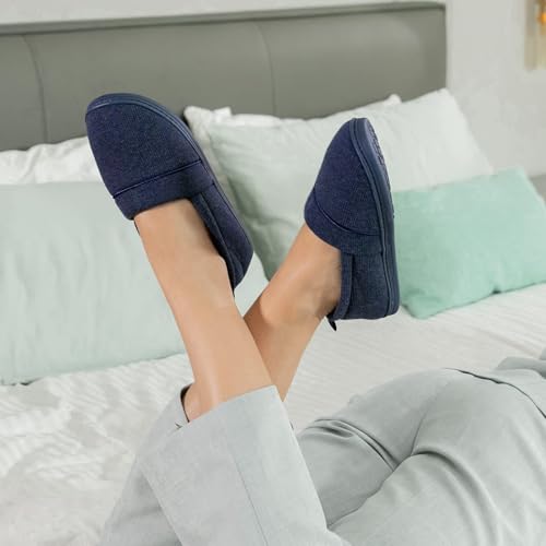 HomeTop Women's Comfy Loafer Slippers Lightweight Memory Foam Non-slip Indoor House Shoes (10 B(M) US, Navy Blue) - Thumbnail 2