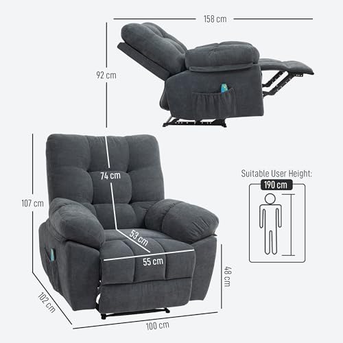 HOMCOM Relaxsessel Fernsehsessel mit Liegefunktion Massagesessel mit Vibration, Heizung, 8 Modi, TV Sessel mit Wandnahen Design, Fußteil, Seitentasche für Wohnzimmer, Dunkelgrau – Bild 4