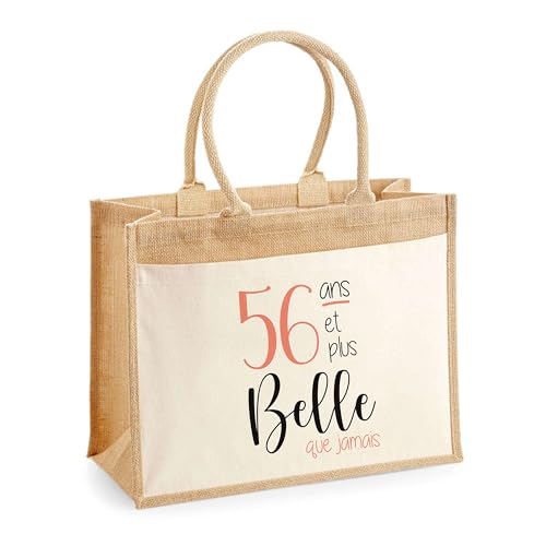 Sac cabas jute 56 ans et plus belle avec poche avant pour la plage et le marché