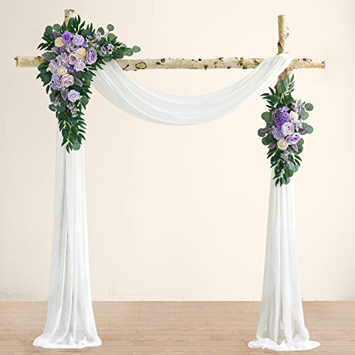 Ponatia Purple Wedding Arch Flowers Kit (Pack Of 3) With 26Ft White Arch Draping Fabric, Wedding Flowers Garlands Floral Arrangement Swag For Ceremony And Reception Wedding Decoration (Dusty Lilac) #TOP6
