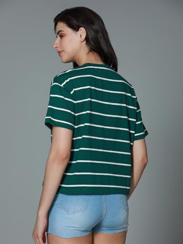 Image of HIGH STAR Women's Cotton Striped Oversized Fit T-Shirt