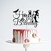 Glitter Happy Birthday Cake Topper - Christmas Birthday Cake Topper for Halloween, Bat Witch Halloween Party Decoration Supplies Black