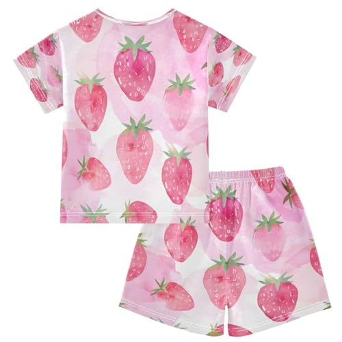 senya Short Sleeve Pajamas Sets Summer Cotton Sleepwear Strawberry Pink2