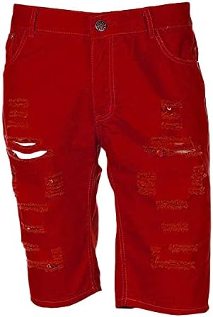 Men's Summer Casual Ripped Denim Shorts Retro Stretchy Distressed Jeans Shorts Fashion Classic Fit Straight with Pockets (Red,X-Large)