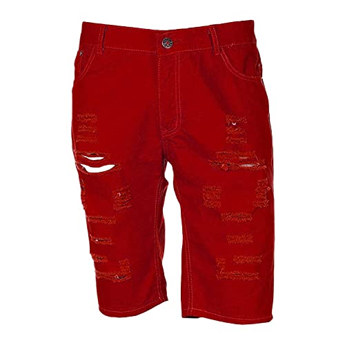Men's Summer Casual Ripped Denim Shorts Retro Stretchy Distressed Jeans Shorts Fashion Classic Fit Straight With Pockets (Red,X-Large) #TOP22