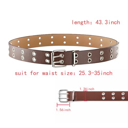 Double Grommet PU Belt with Waist Chain Punk Belt Web Belt Eyelet Belt for Women Men Jeans Dresses 2 Hole Belts3