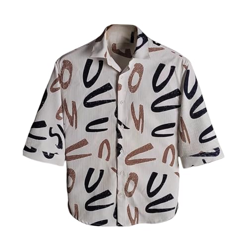 Image of MiraMichi Men's Corduroy Printed Half Sleeve Casual Shirt - Regular Fit Hip Length