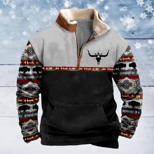 ZOCAVIA Men's American Flag Sweatshirts Winter Warm Fuzzy Fleece Patriotic Pullover Western USA Flag Coats with Front Pocket3