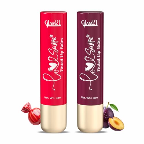 Image of Glam21 Love Swipe Tinted Lip Balm | Goodness Of Vitamin C, HA, Ceramide & SPF 30 | Radiance Boost, Hydrated Lips, Repair The Lips & UV Defense - Candy Red & Lush Plum | 3gm Each - Combo Pack Of 2