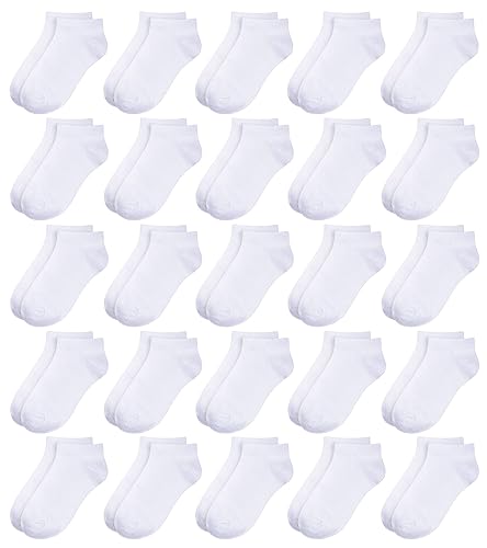 BOOPH 25Pack Kids Low Cut Ankle Socks Boys Girls Half Cushion Athletic Sock