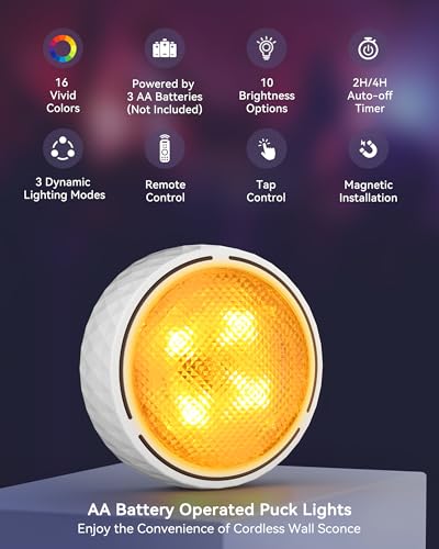 Image of Battery Operated Wall Sconce Night Lights for Bedroom Set of 2, Wireless LED Wall Lamp with Remote & Timer, Linen Fabric Shade Cordless Indoor Wall Mounted Lighting Fixture for Living Room Bedside