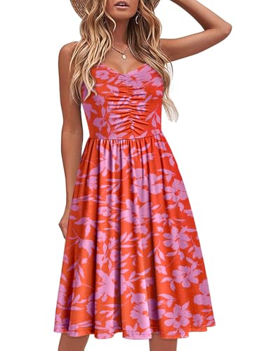 Image of YATHON Casual Dresses for Women Sleeveless Cotton Summer Beach Dress A Line Spaghetti Strap Sundresses with Pockets