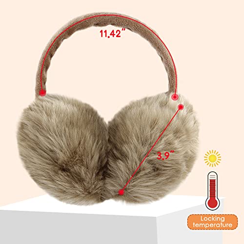 Fsteoe Winter Ear Muffs Women Warm Earmuffs Girls Ear Warmer Soft Plush Outdoor Plush Adjustable Ear Cover (Khaki) #TOP4