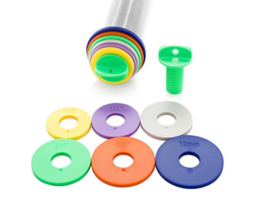 Chef O' Gadgets Stainless Steel Rolling Pin w/ 6 Adjustable Discs: French Style 17" Inches Long Rod: Freezer Safe Non Stick Feature : Roll Dough, Pastry, Pasta and Pizza to 6 Precise Thicknesses